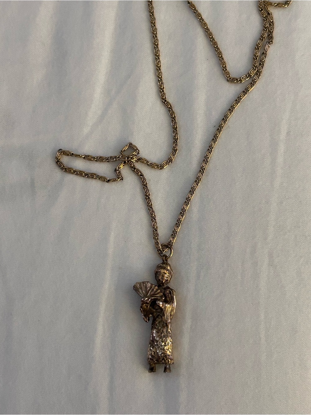 Vintage Monet Gold Tone Lady Pendant Necklace | Signed
